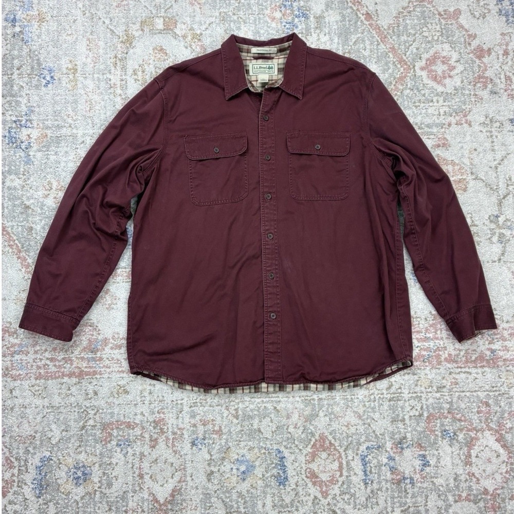Cabincore L.L. Bean Gorpcore Men 's XL Heavy Cotton Shirt Jacket Reg Burgundy